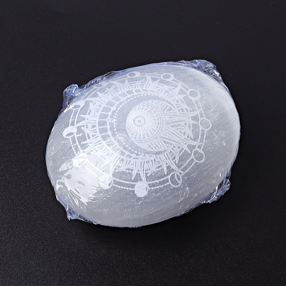 2.4" Selenite Palm Stone with Printing Crystal wholesale suppliers