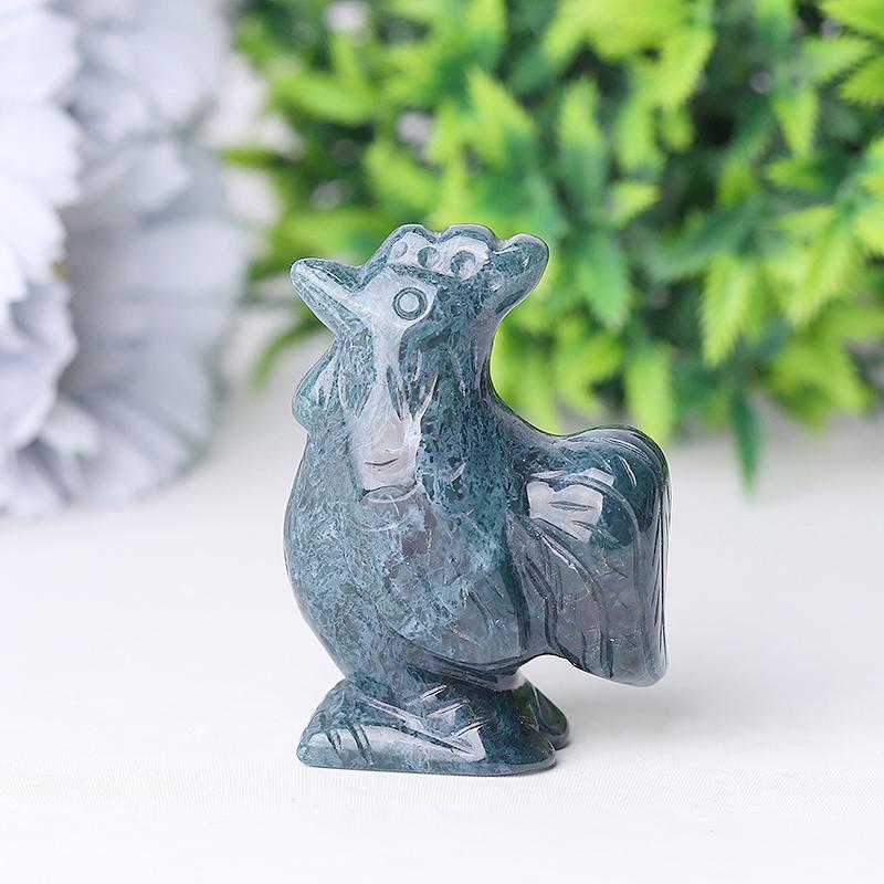 2" Moss Agate Rooster Crystal Carvings Crystal wholesale suppliers