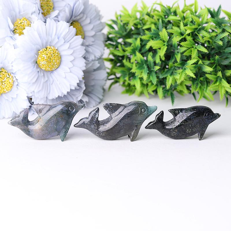 2.5" Moss Agate Dolphin Crystal Carvings Crystal wholesale suppliers