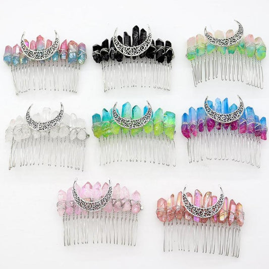 Aura Crystal Witch Moon Crown Silver Wire Hair Accessories Comb Crystal wholesale suppliers