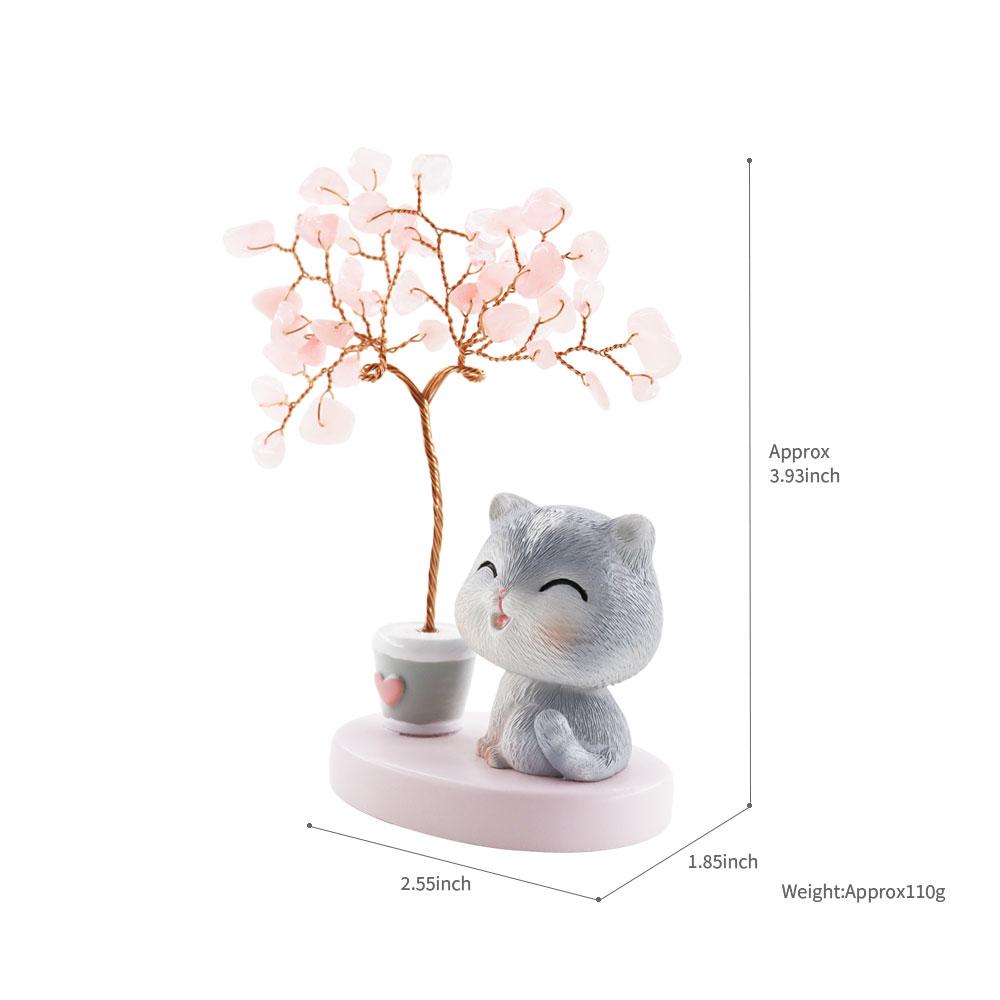 Wealth and Luck Crystal Money Tree with Cute Resin Little Cat  for Home Decor