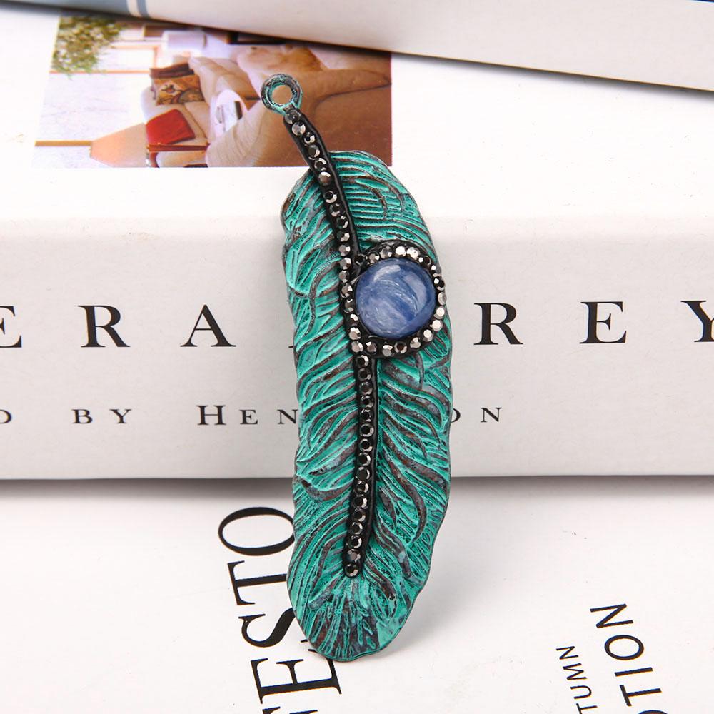 Metal Feather Shape Pendant with Kyanite Crystal wholesale suppliers