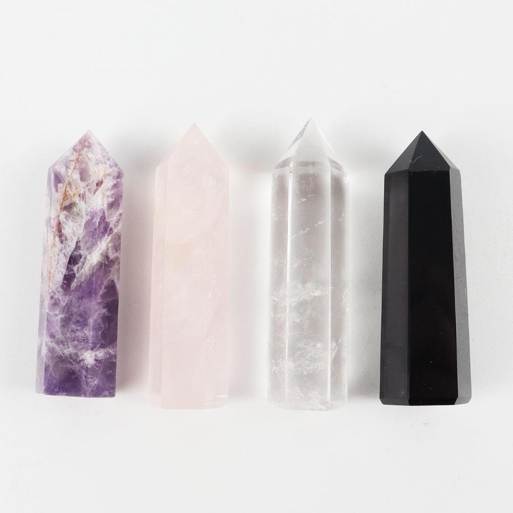 4pcs Amethyst Rose Quartz Rock Quartz Black Obsidian Natural Crystal Points Wands for Healing Crystal wholesale suppliers