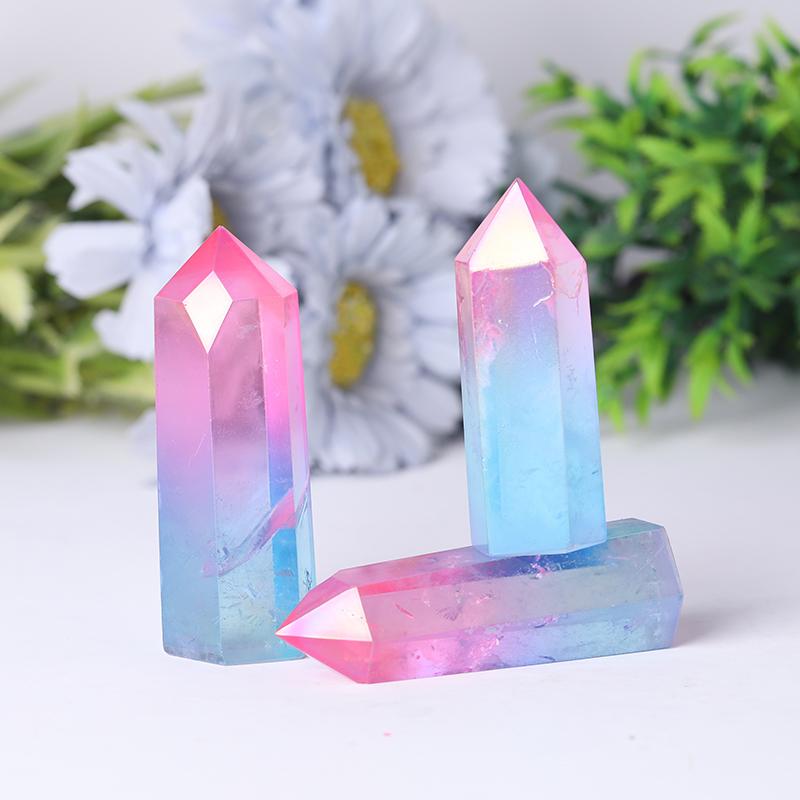 Pink and Blue Aura Clear Quartz Points Colorful Quartz Tower Crystal wholesale suppliers