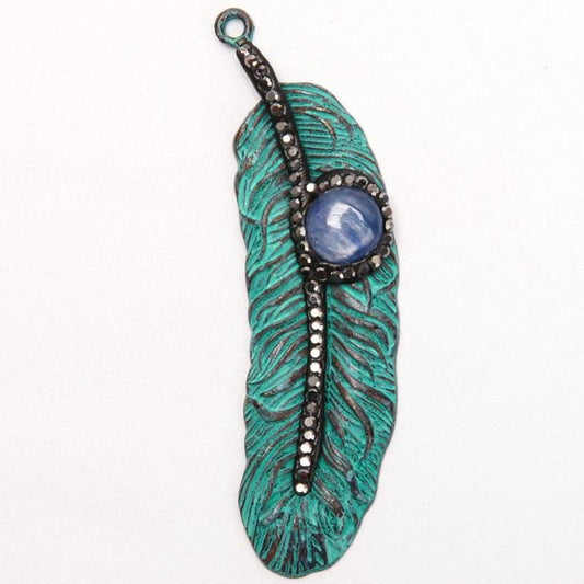 Metal Feather Shape Pendant with Kyanite Crystal wholesale suppliers