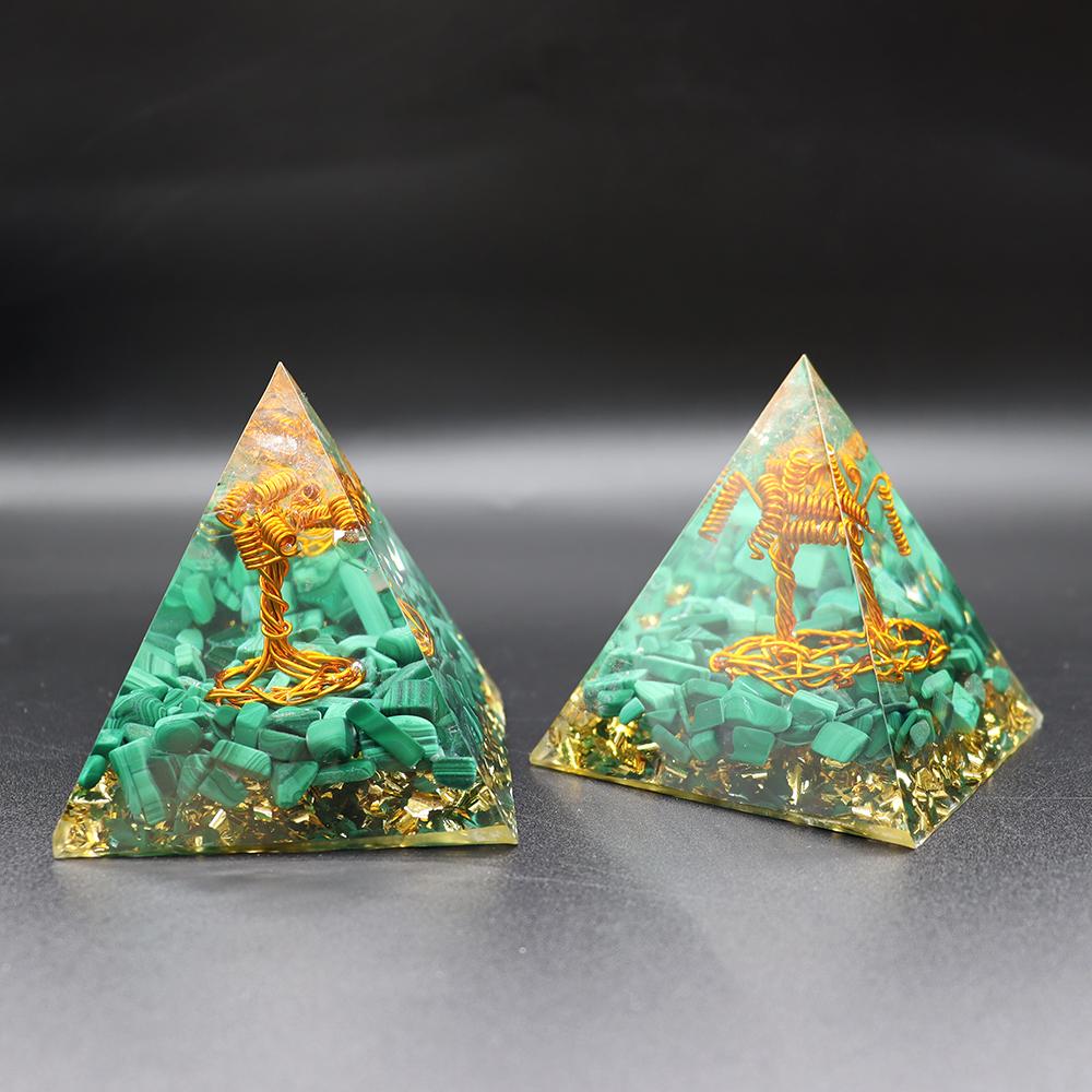 Tree of life Infused Malachite Crystal Chips Pyramid