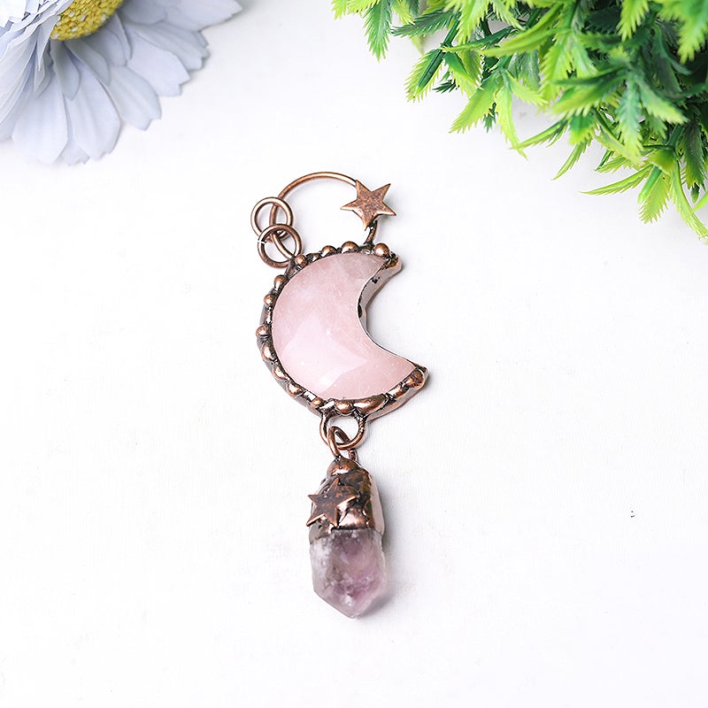 3.7" Rose Moon Amethyst Pendant Key Chain DIY Crystal wholesale suppliers