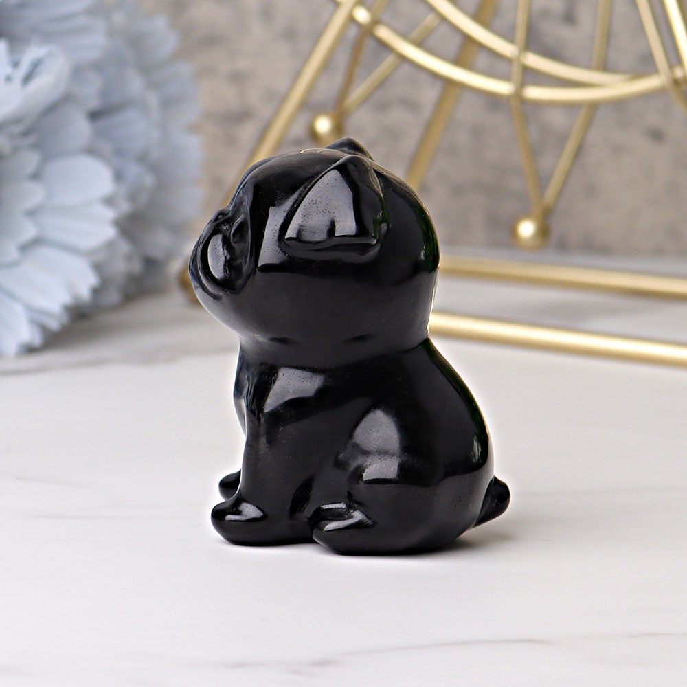 2.3" Black Obsidian Pug Dog Crystal Carvings Crystal wholesale suppliers