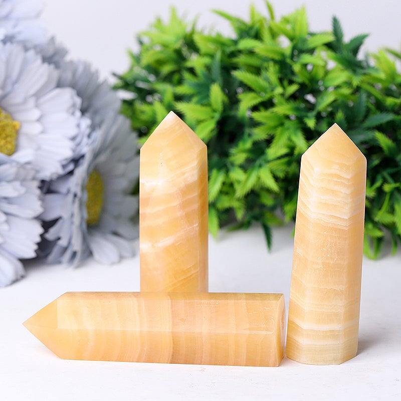 Set of 3 Honey Calcite Points Crystal wholesale suppliers