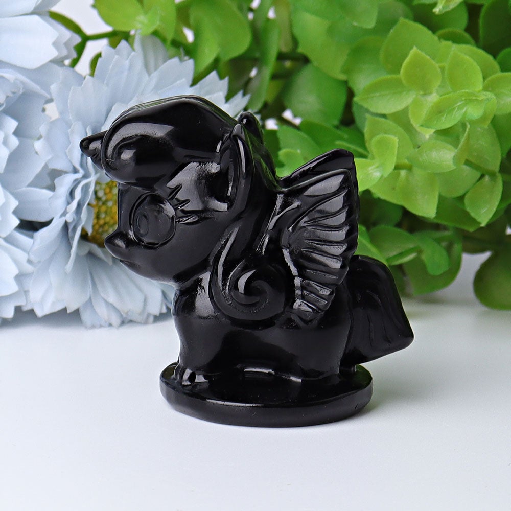 2.3" Black Obsidian Unicorn Crystal Carvings Crystal wholesale suppliers