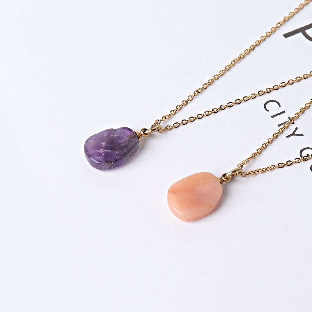 Amethyst Peach Aventurine with Golden Cross Decor Necklace Crystal wholesale suppliers