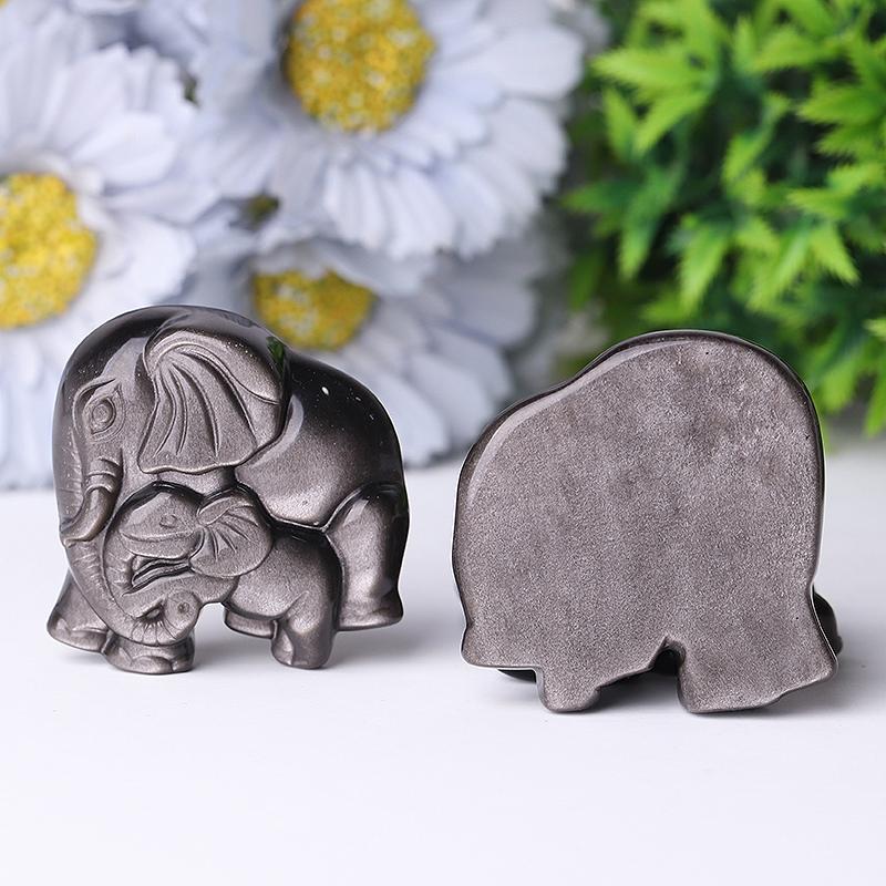 2" Silver Obsidian Elephant Crystal Carvings Crystal wholesale suppliers