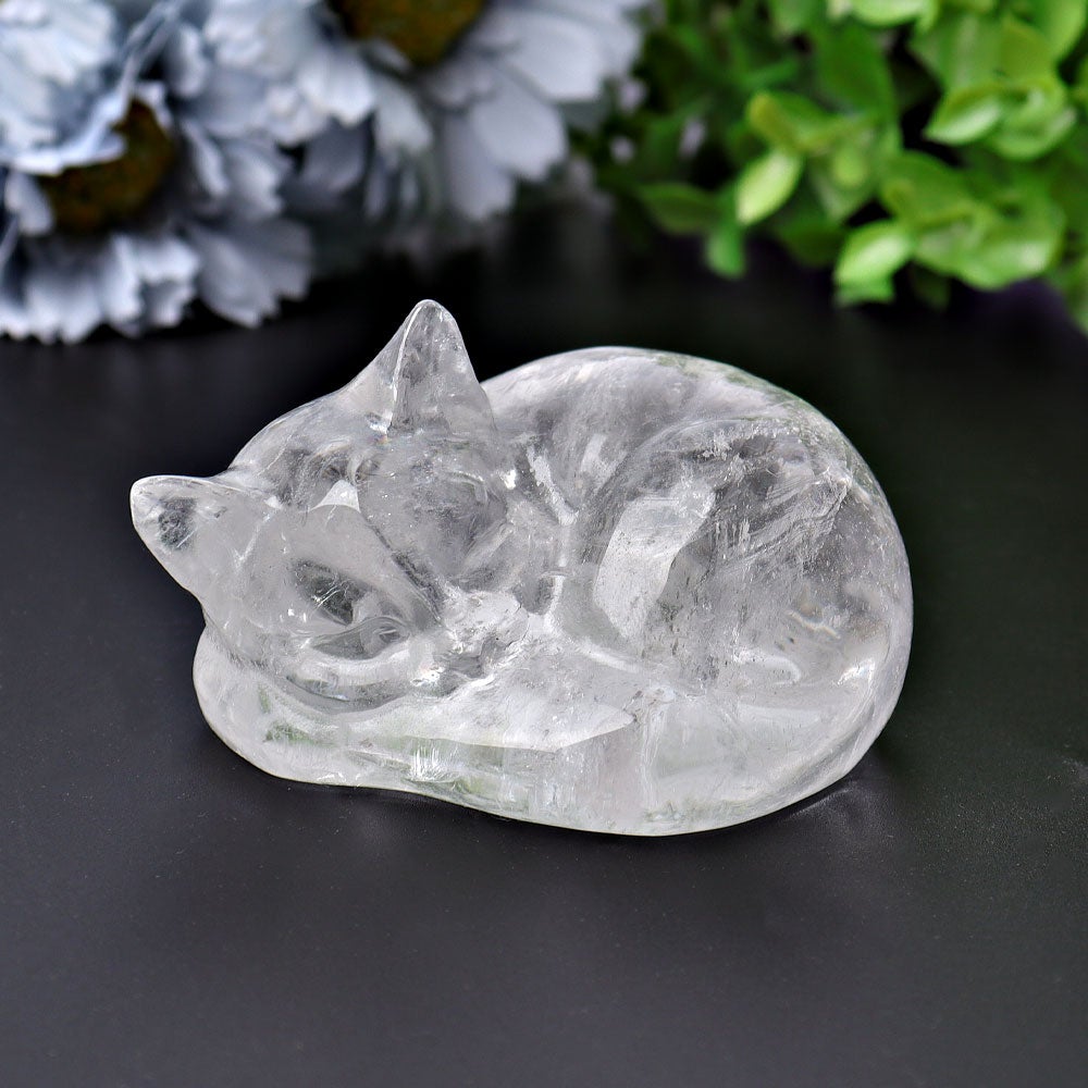 3" Clear Quartz Sleeping Cat Crystal Carvings Crystal wholesale suppliers