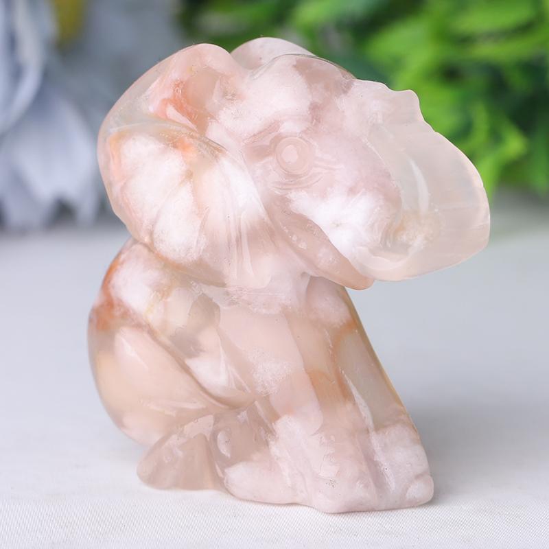 2" Flower Agate Elephant Crystal Carvings Crystal wholesale suppliers