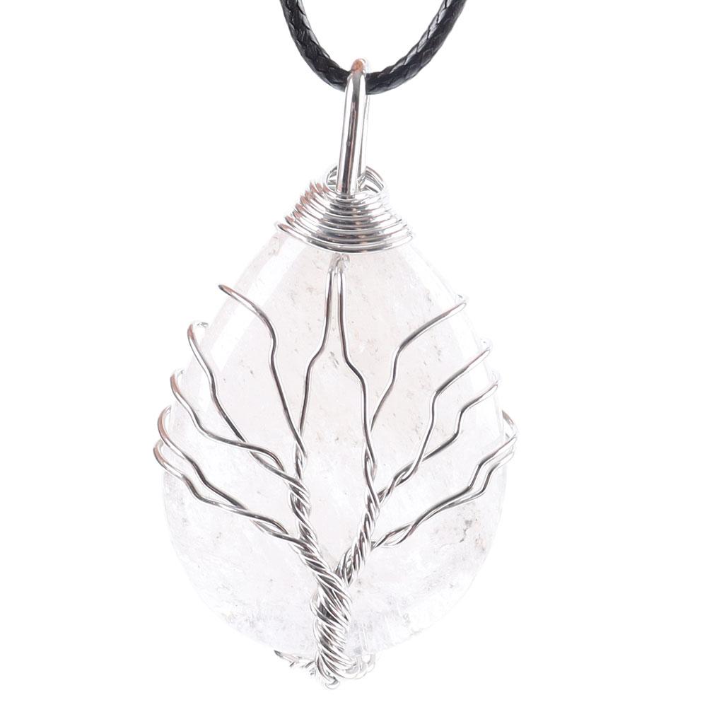 Teardrop Shape Crystal Stone Wire Wrapped Copper Tree of Life Chakra Pendant Crystal wholesale suppliers