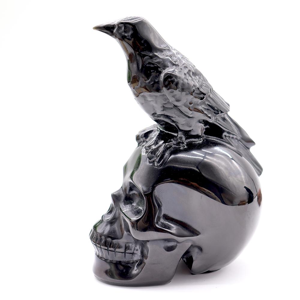 Black Obsidian Skull with Crow - Skull Carving, Obsidian Skull Crystal wholesale suppliers