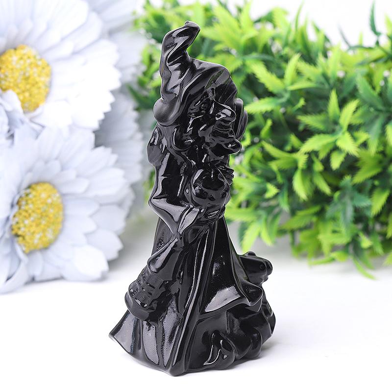 4.5" Black Obsdian Witch Crystal Carvings for Halloween Crystal wholesale suppliers