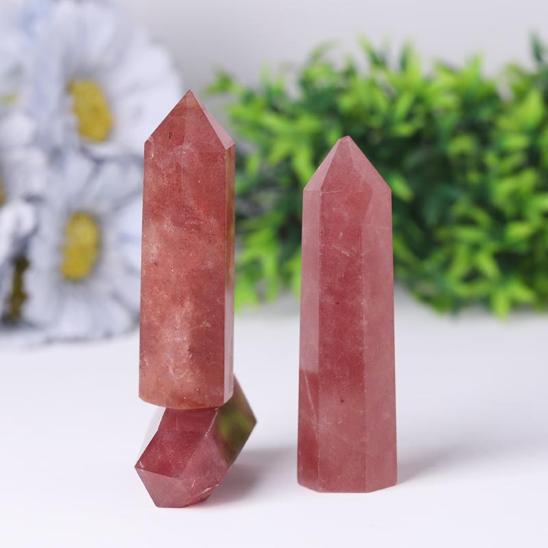 Wholesale Natural Crystal Tower Wand Strawberry Quartz Point for Decoration Crystal wholesale suppliers