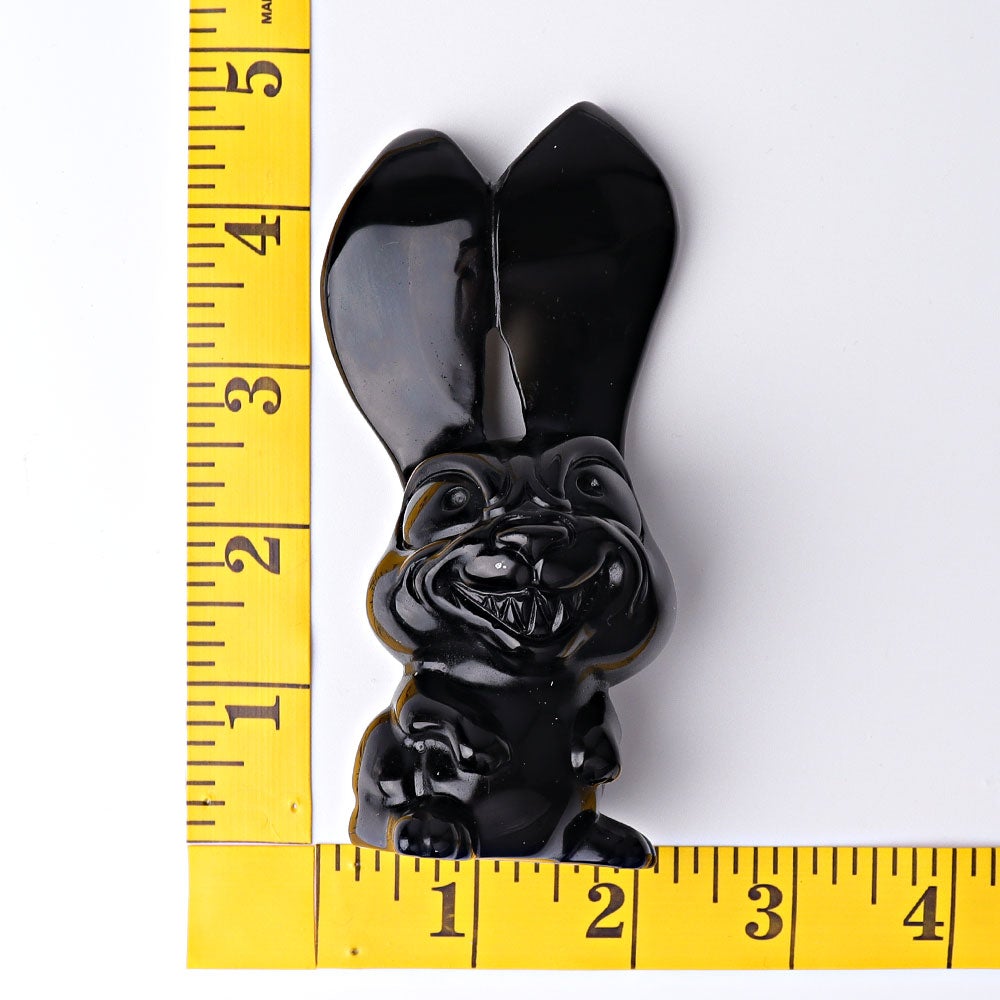 4.7" Black Obsidian Big Ears Rabbit Crystal Carvings Crystal wholesale suppliers