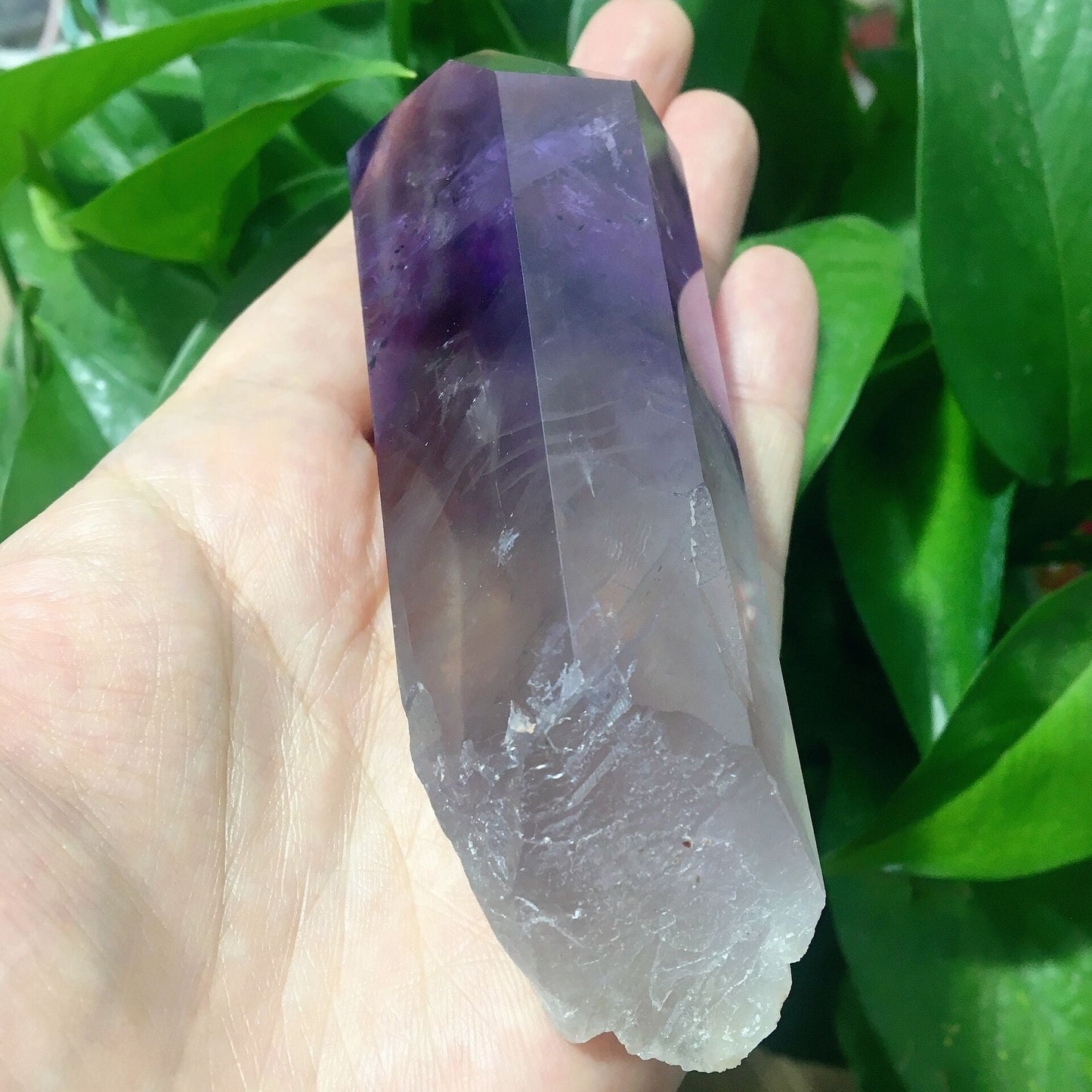 4.6" Dark Purple Amethyst Point Half Polished #7