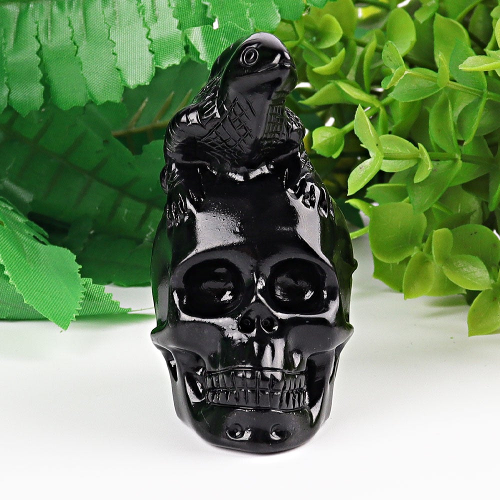 2.8" Black Obsidian Skull with Lizard Decoration Carvings Crystal wholesale suppliers