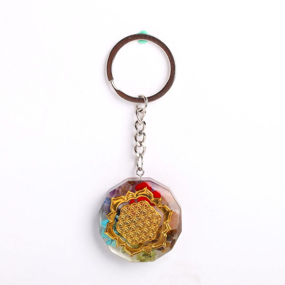 Resin Infused 7 Chakra Crystal Chips Keychain Decor