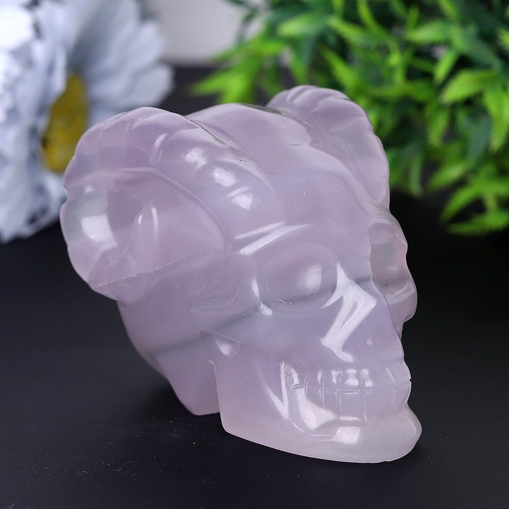 3.4" Unique Fluorite Crystal Skull Carvings for Halloween