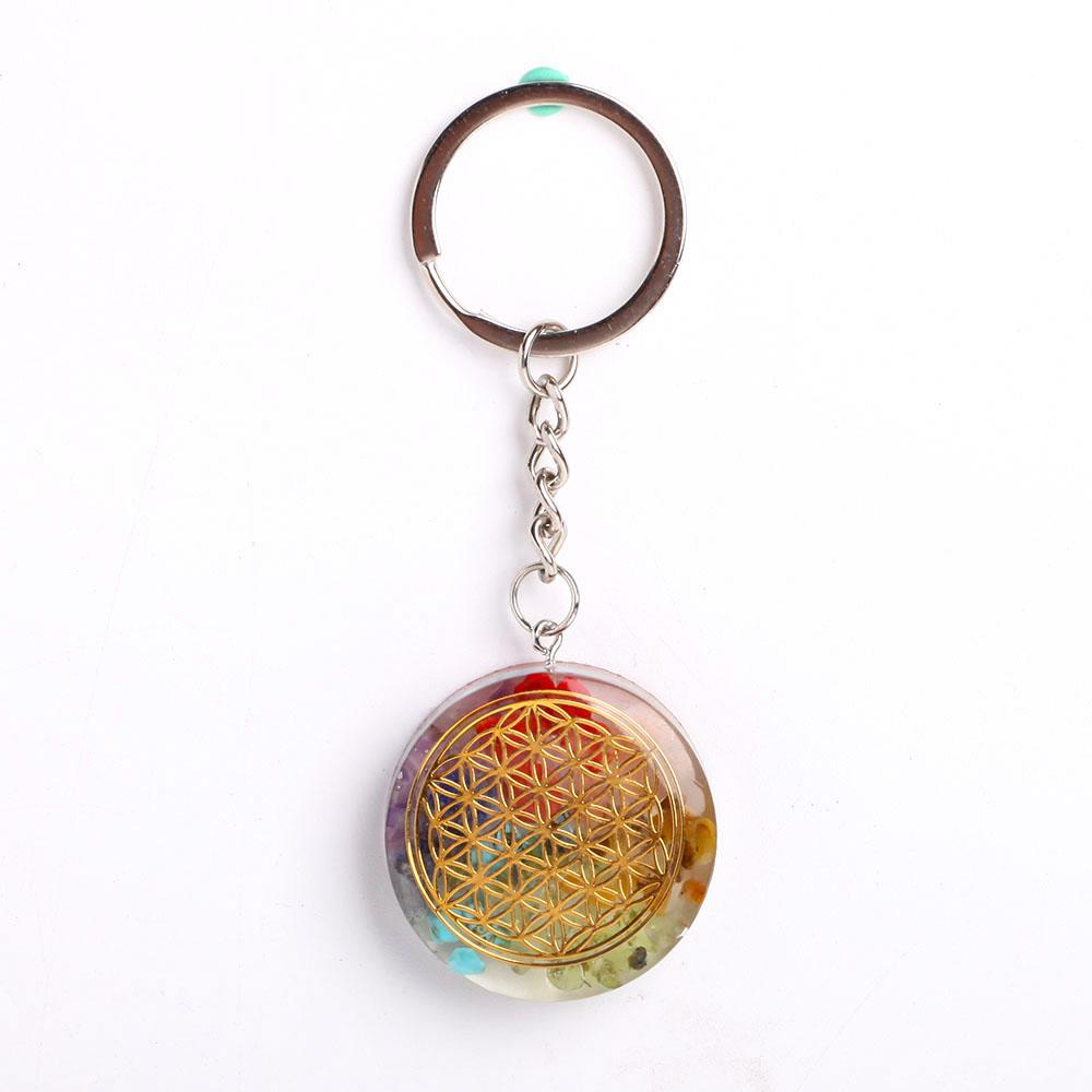 Resin Infused 7 Chakra Crystal Chips Keychain Decor