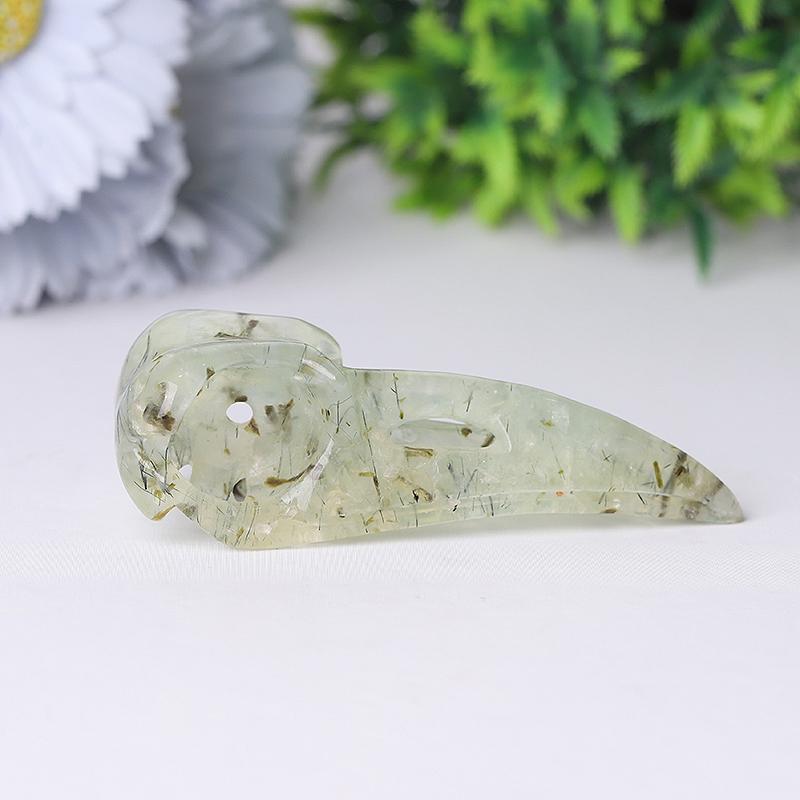 3.5" Natural Prehnite Crow Skull Head Healing Carving Epidote Crystal wholesale suppliers