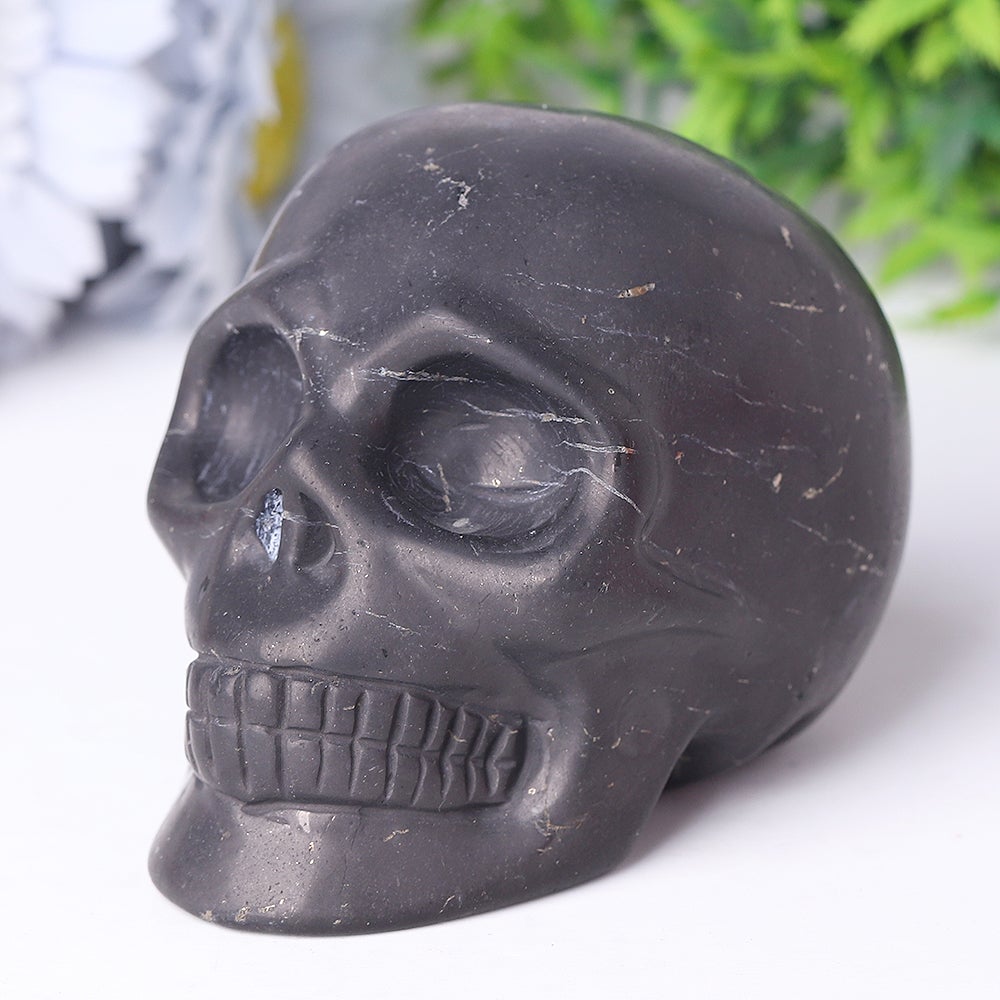 3.6" Unique Shcungite Crystal Skull Carvings for Halloween