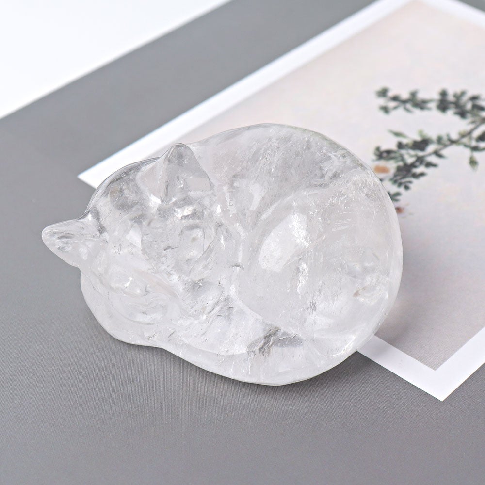 3" Clear Quartz Sleeping Cat Crystal Carvings Crystal wholesale suppliers