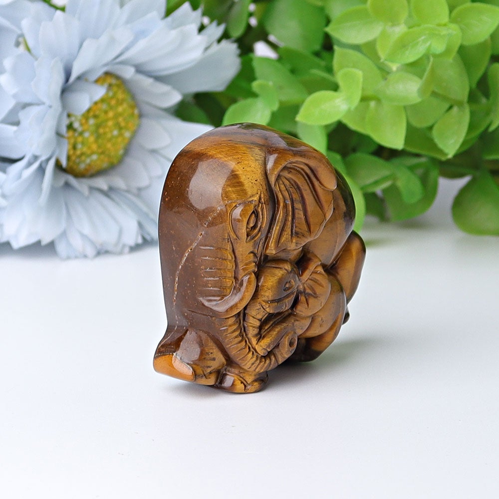 1.8" Yellow Tiger's Eye Elephant Baby & Mother Crystal Carvings Crystal wholesale suppliers