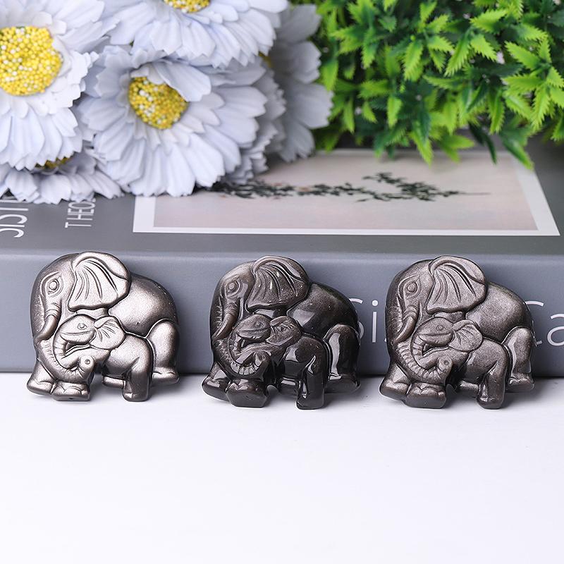 2" Silver Obsidian Elephant Crystal Carvings Crystal wholesale suppliers