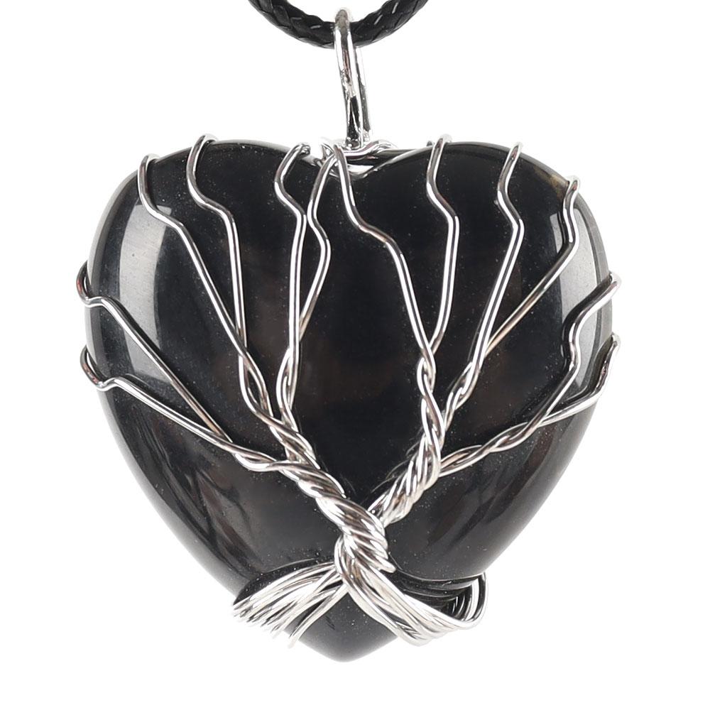 Silver Tree Of Life Wire Wrapped Heart Shape Stone Pendant Crystal wholesale suppliers