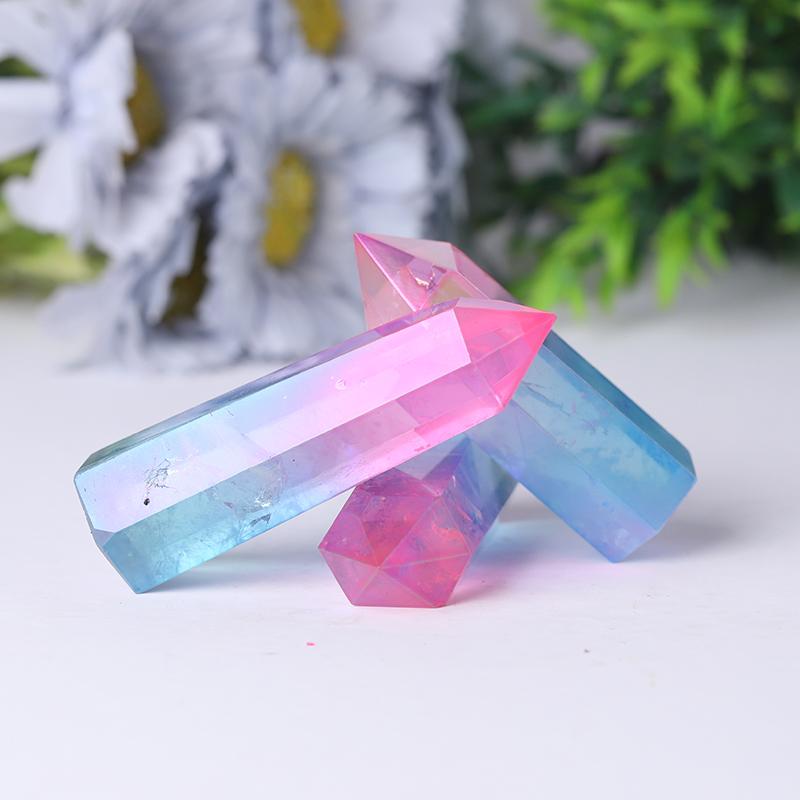 Pink and Blue Aura Clear Quartz Points Colorful Quartz Tower Crystal wholesale suppliers