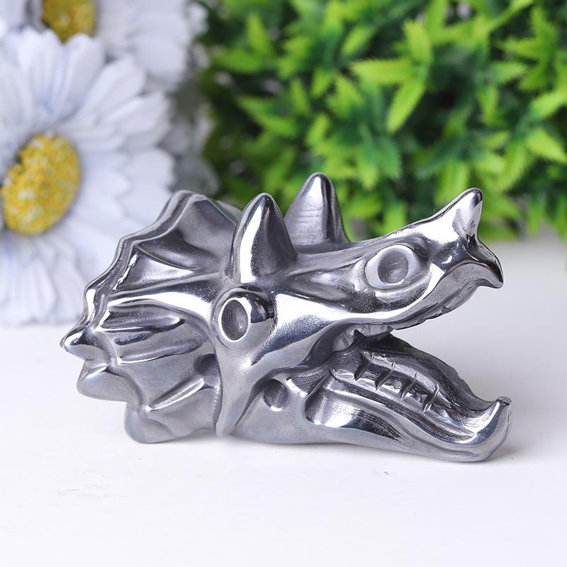 3.5" Terahertz Dragon Head Crystal Hematite Carvings Crystal wholesale suppliers