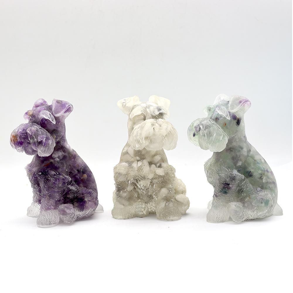 Tiger Eye Crystal Chips Resin Dog Figurines