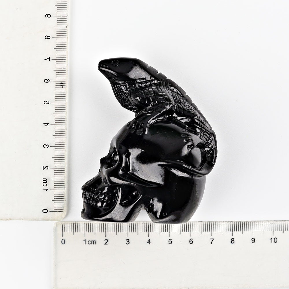 2.8" Black Obsidian Skull with Lizard Decoration Carvings Crystal wholesale suppliers