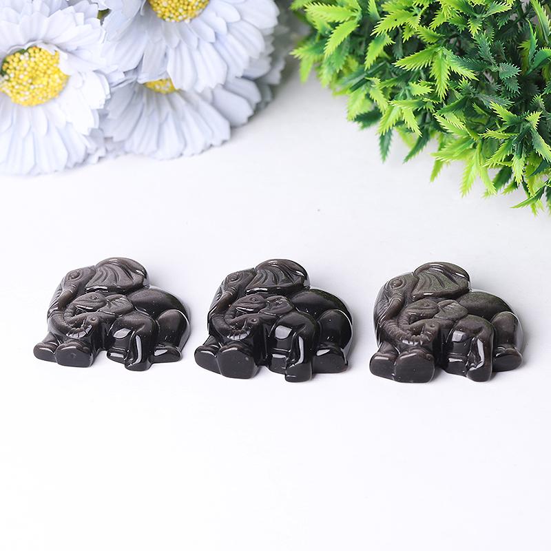 2" Silver Obsidian Elephant Crystal Carvings Crystal wholesale suppliers