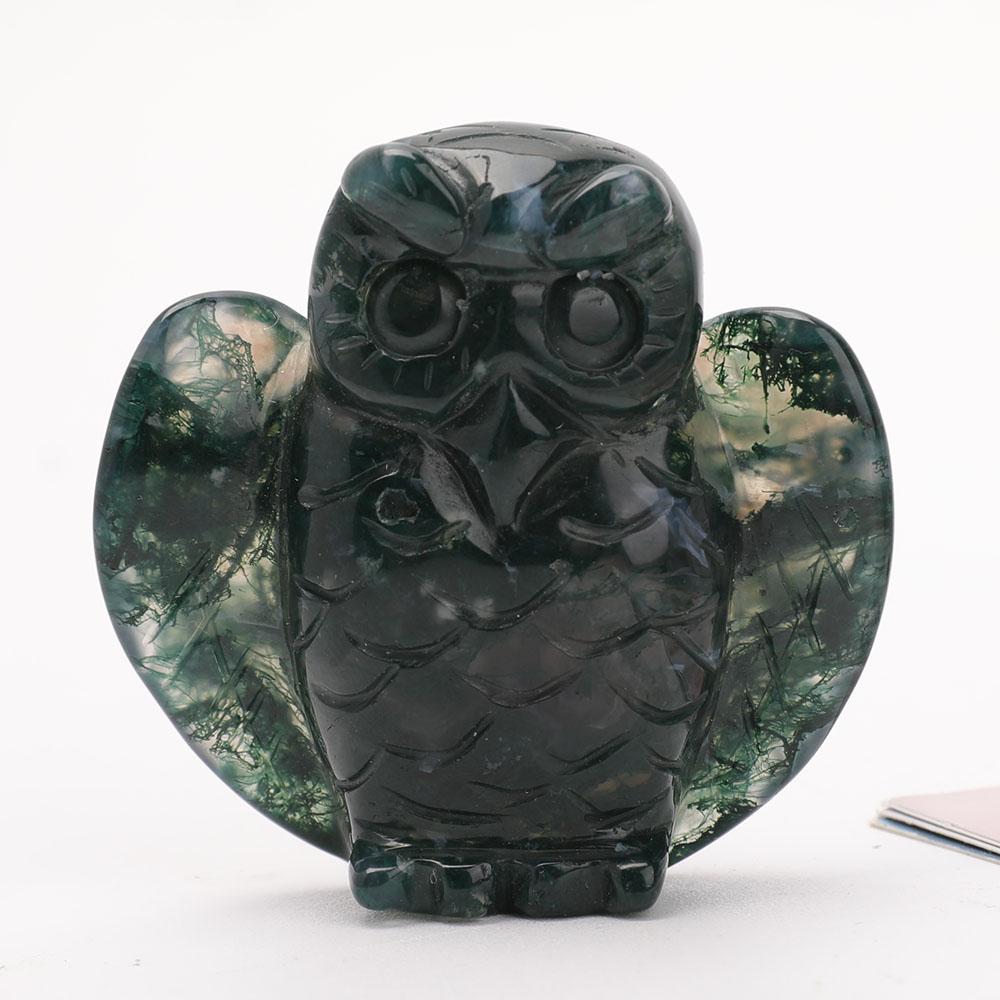 2" Moss Agate Owl Carvings