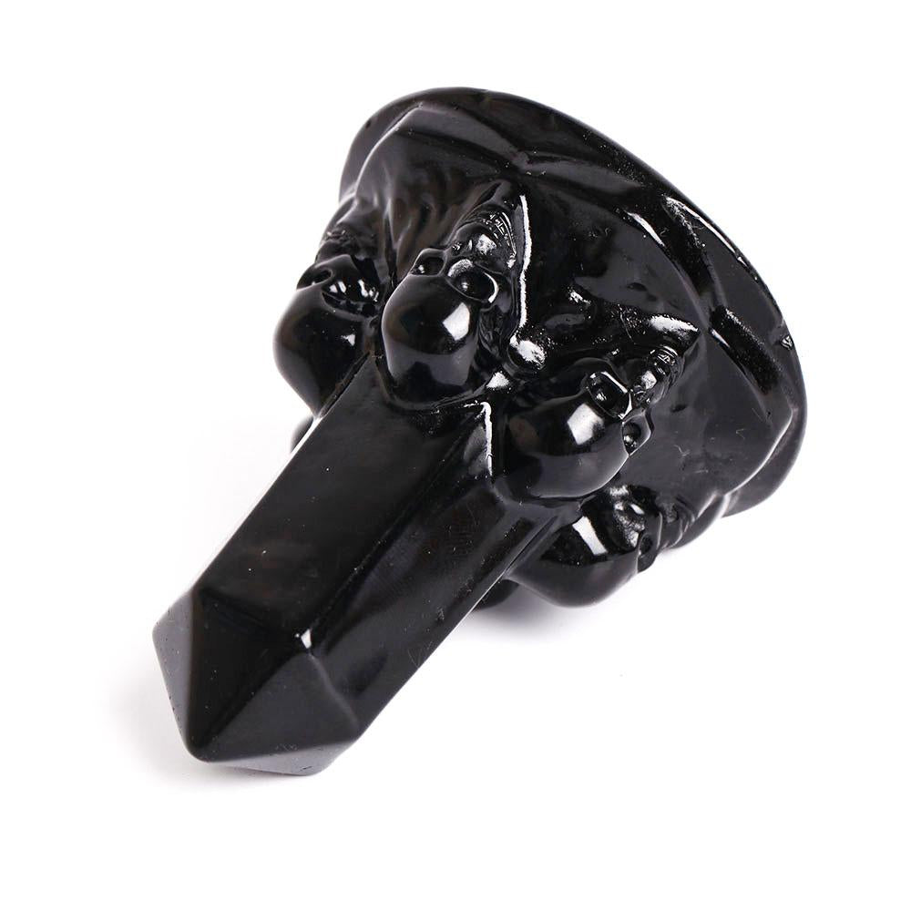 Black Obsidian Point With Carving Skull Decor