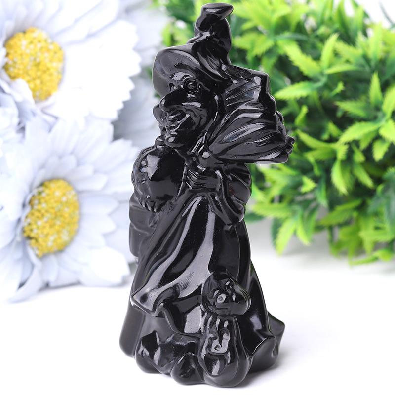 4.5" Black Obsdian Witch Crystal Carvings for Halloween Crystal wholesale suppliers