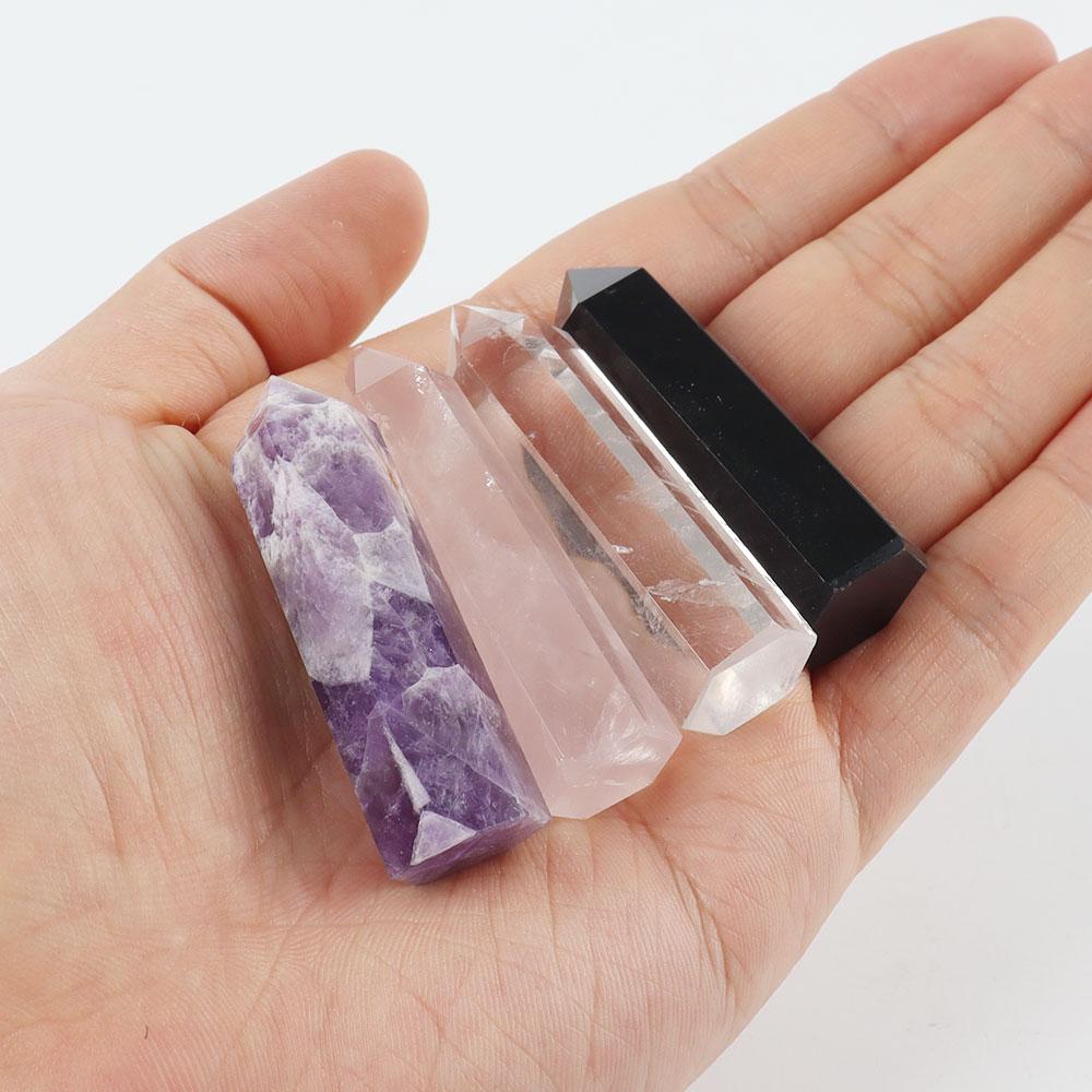 4pcs Amethyst Rose Quartz Rock Quartz Black Obsidian Natural Crystal Points Wands for Healing Crystal wholesale suppliers