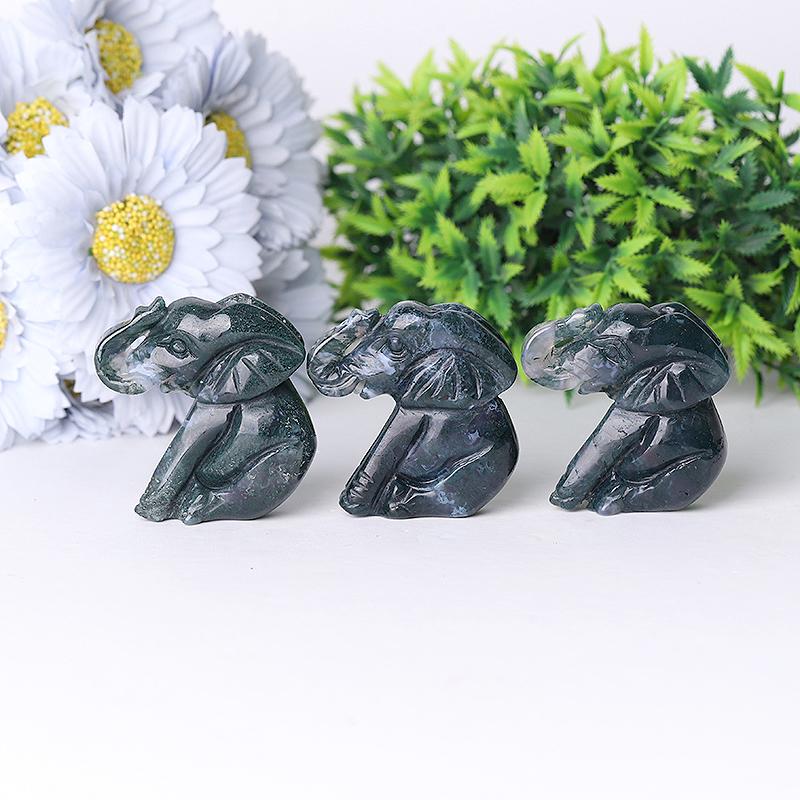 2" Moss Agate Elephant Crystal Carvings Crystal wholesale suppliers