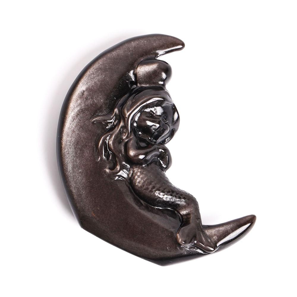 Silver Obsidian Moon with Mermaid Carving Decor Crystal wholesale suppliers