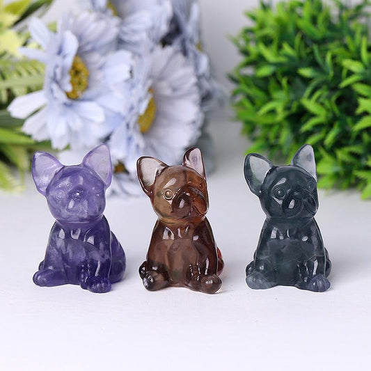 2.5" Wholesale High Quality Fluorite French Bulldog Carving Crystal Dog For Home Decor Crystal wholesale suppliers