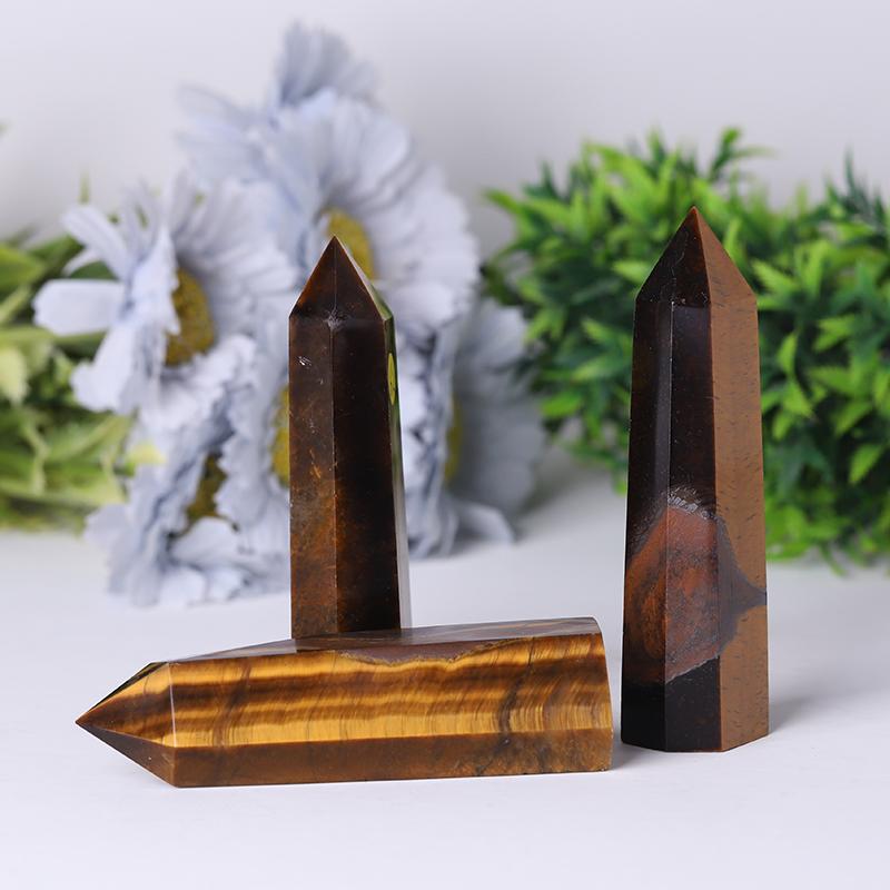 Wholesale Natural Quartz Crystal Point Reiki Gemstone Wands Crystal Tower Yellow Tiger Eye Points For Decoration Crystal wholesale suppliers