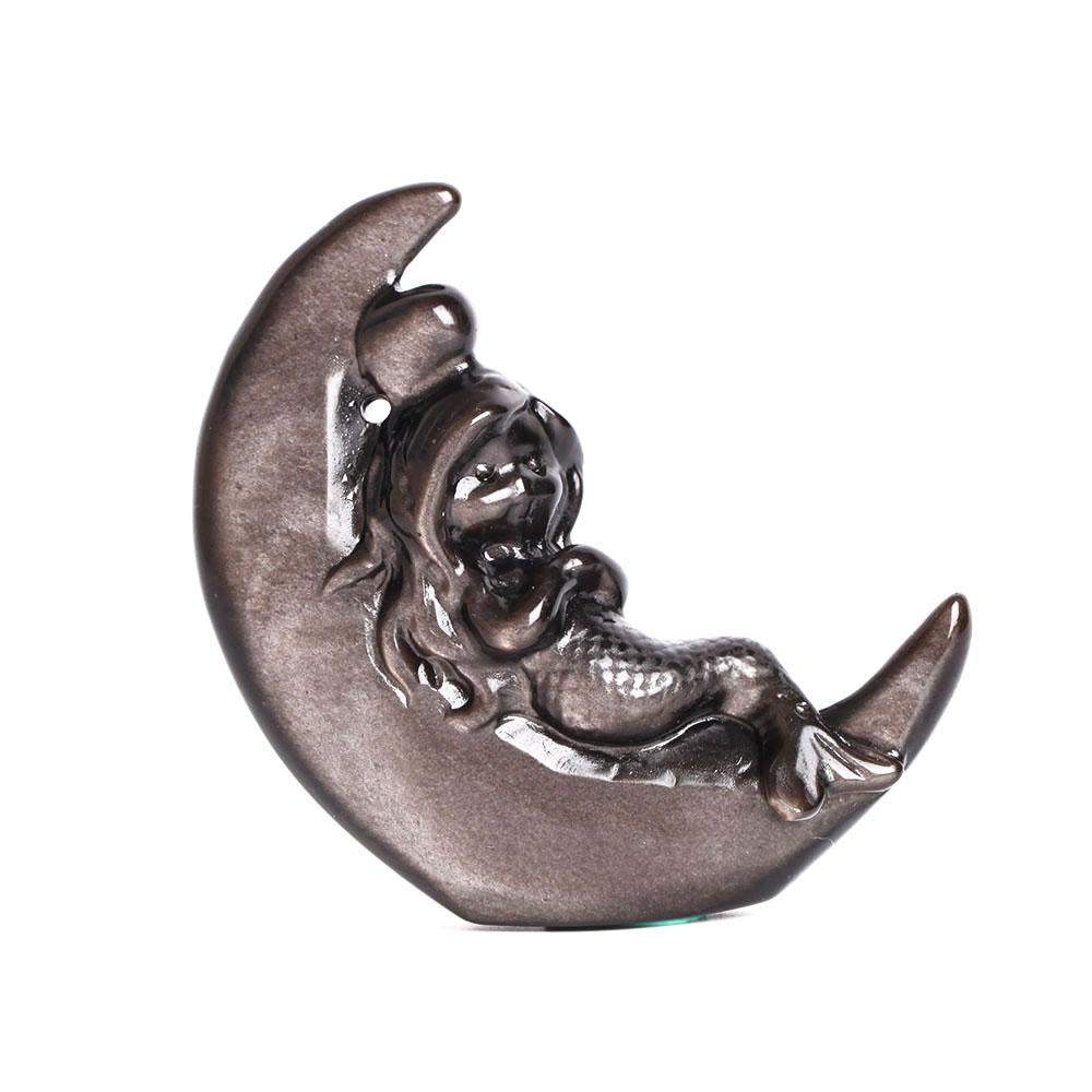 Silver Obsidian Moon with Mermaid Carving Decor Crystal wholesale suppliers