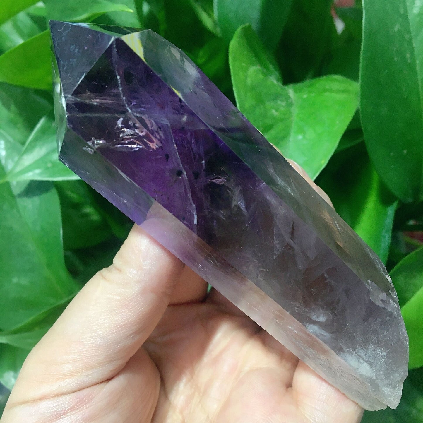 4.6" Dark Purple Amethyst Point Half Polished #7