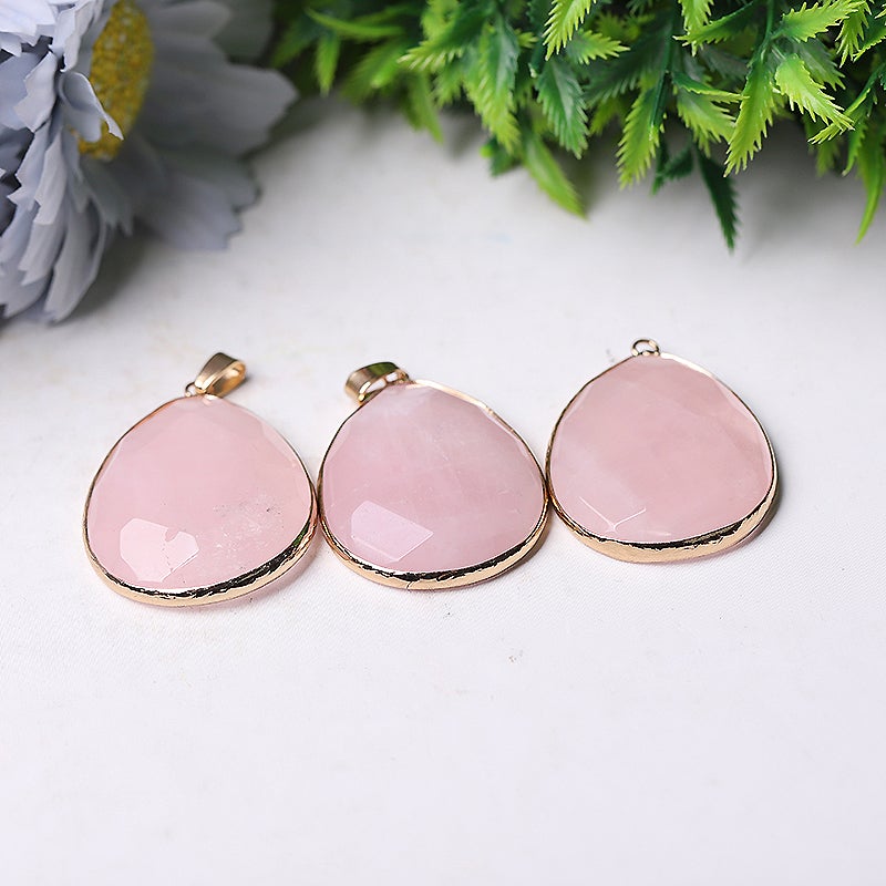 1.75" Rose Quartz Pendant with Golden Rim Crystal wholesale suppliers